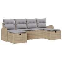 Set da Giardino di 6 Pezzi con Cuscini Beige in Polyrattan