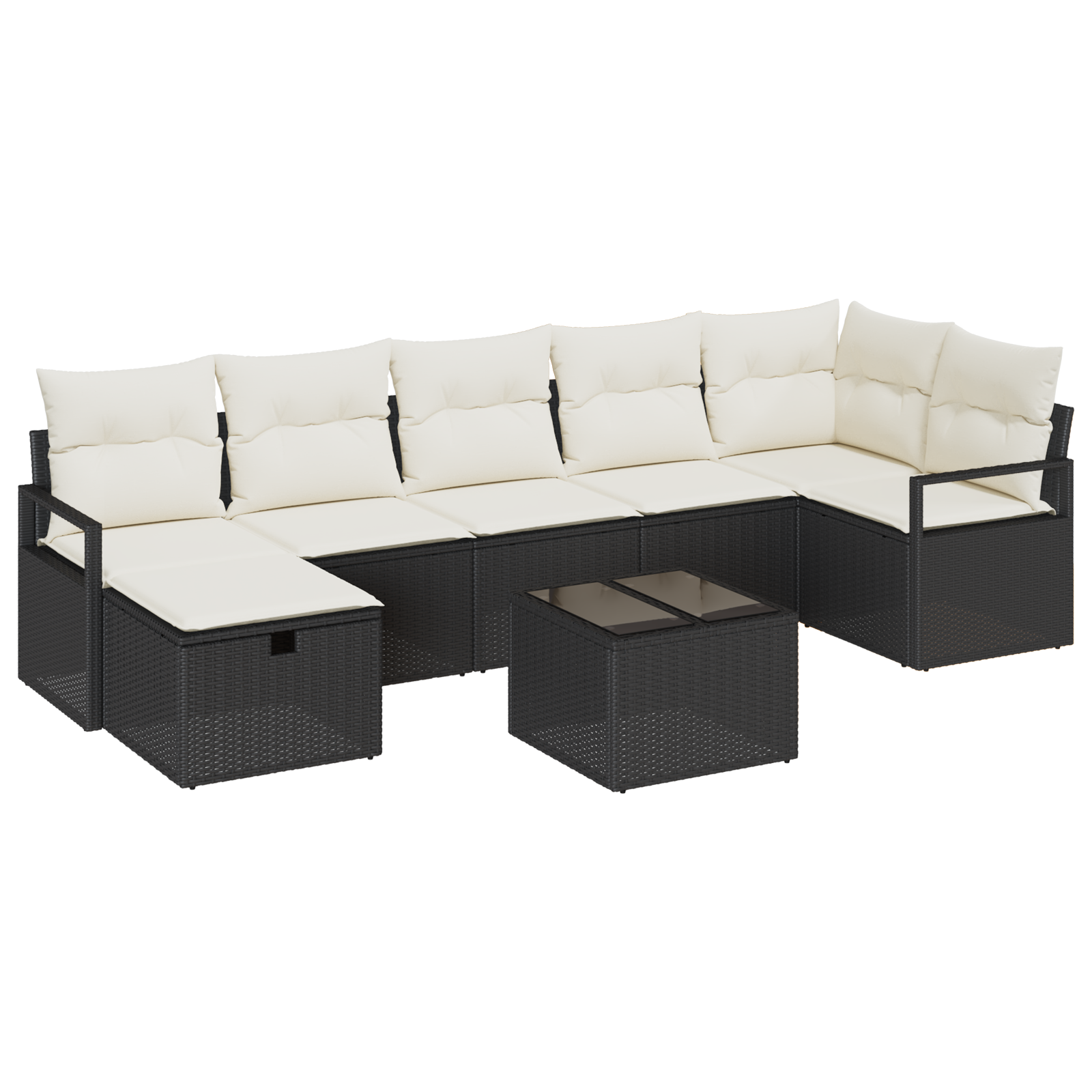 Set Divano da Giardino  8 Pezzi con Cuscini Nero Polirattan