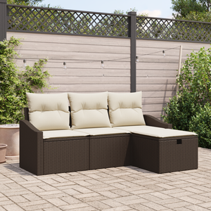 Set di 4 Pezzi da Giardino con Cuscini Rattan Polietilene Marrone