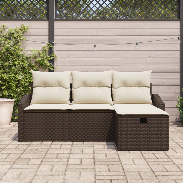 Set di 4 Pezzi da Giardino con Cuscini Rattan Polietilene Marrone