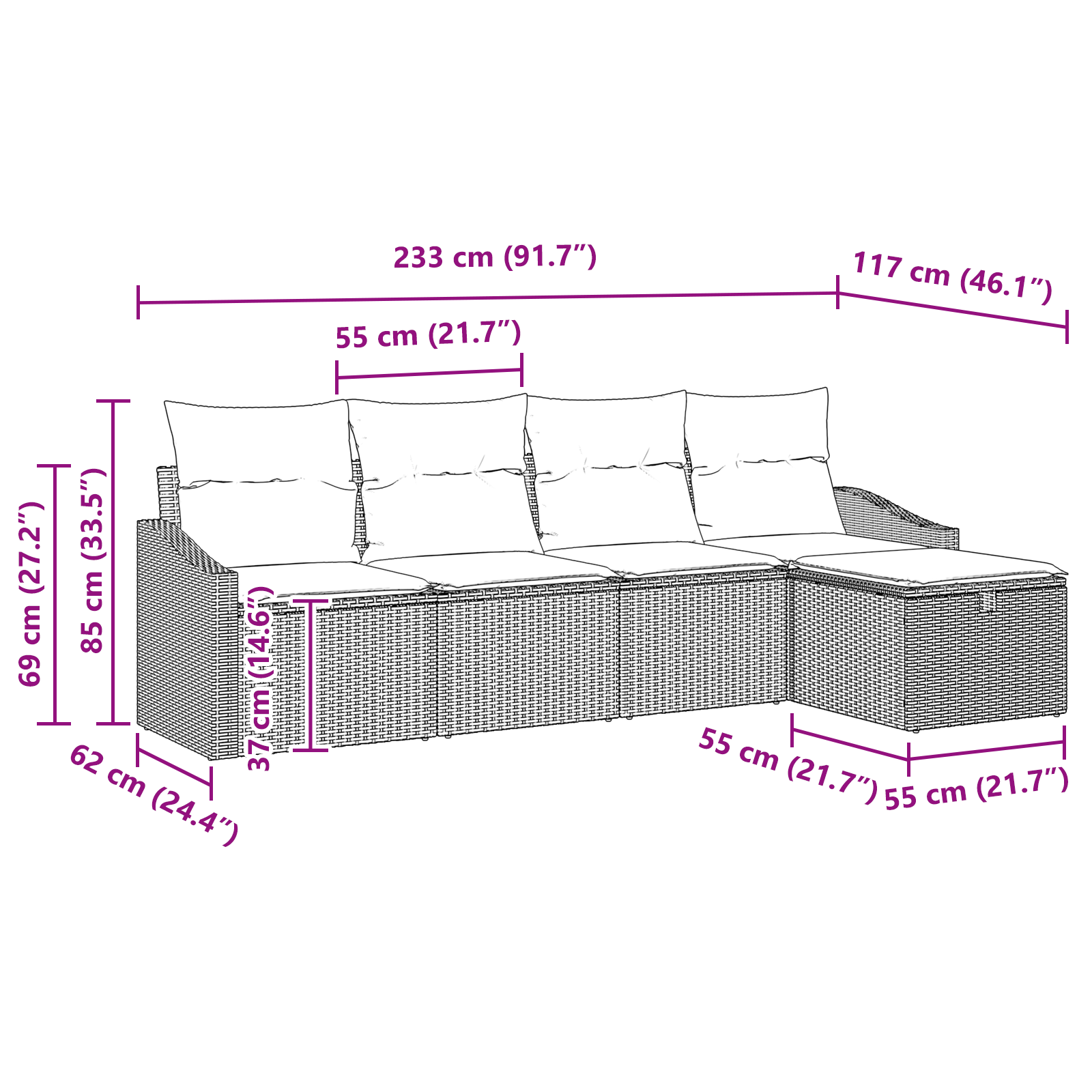 Set da Giardino di 5 Pezzi con Cuscini Marrone Polyrattan