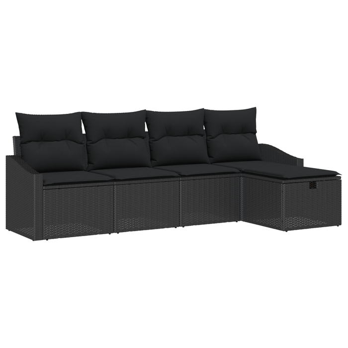 Set Divano da Giardino 5 Pezzi con Cuscini Nero Polyrattan