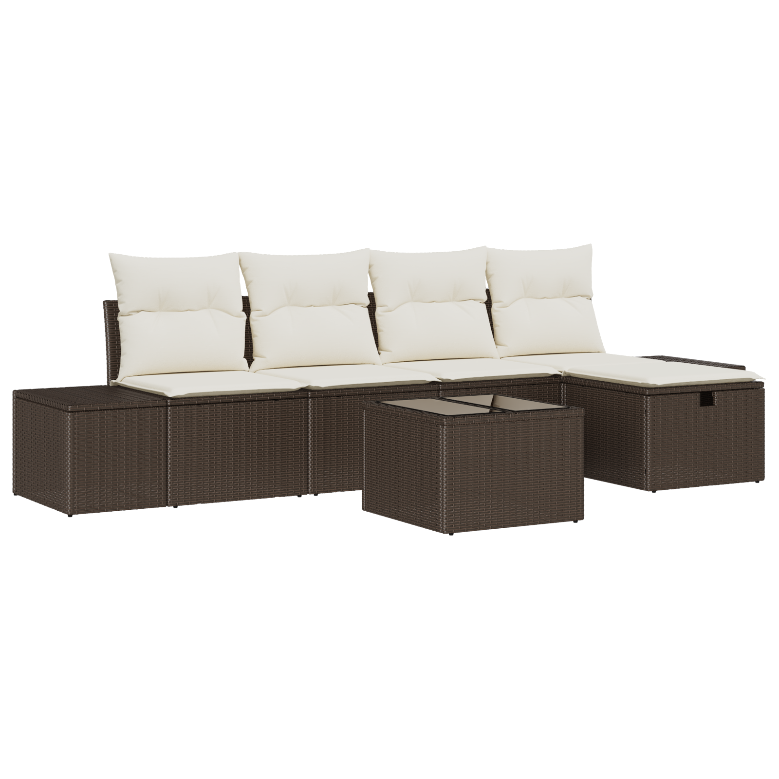 Set Divano da Giardino 6 Pezzi con Cuscini Marrone Polyrattan
