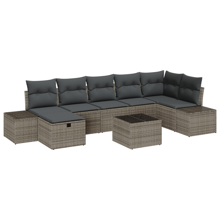 Set Divano da Giardino 8 Pezzi con Cuscini Grigio Polyrattan