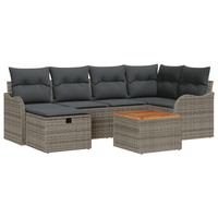 Set divani giardino 7 pezzi con cuscini grigi in polyrattan