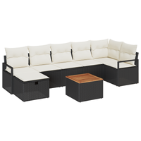 Set di divani da giardino 8 pezzi con cuscini in rattan nero