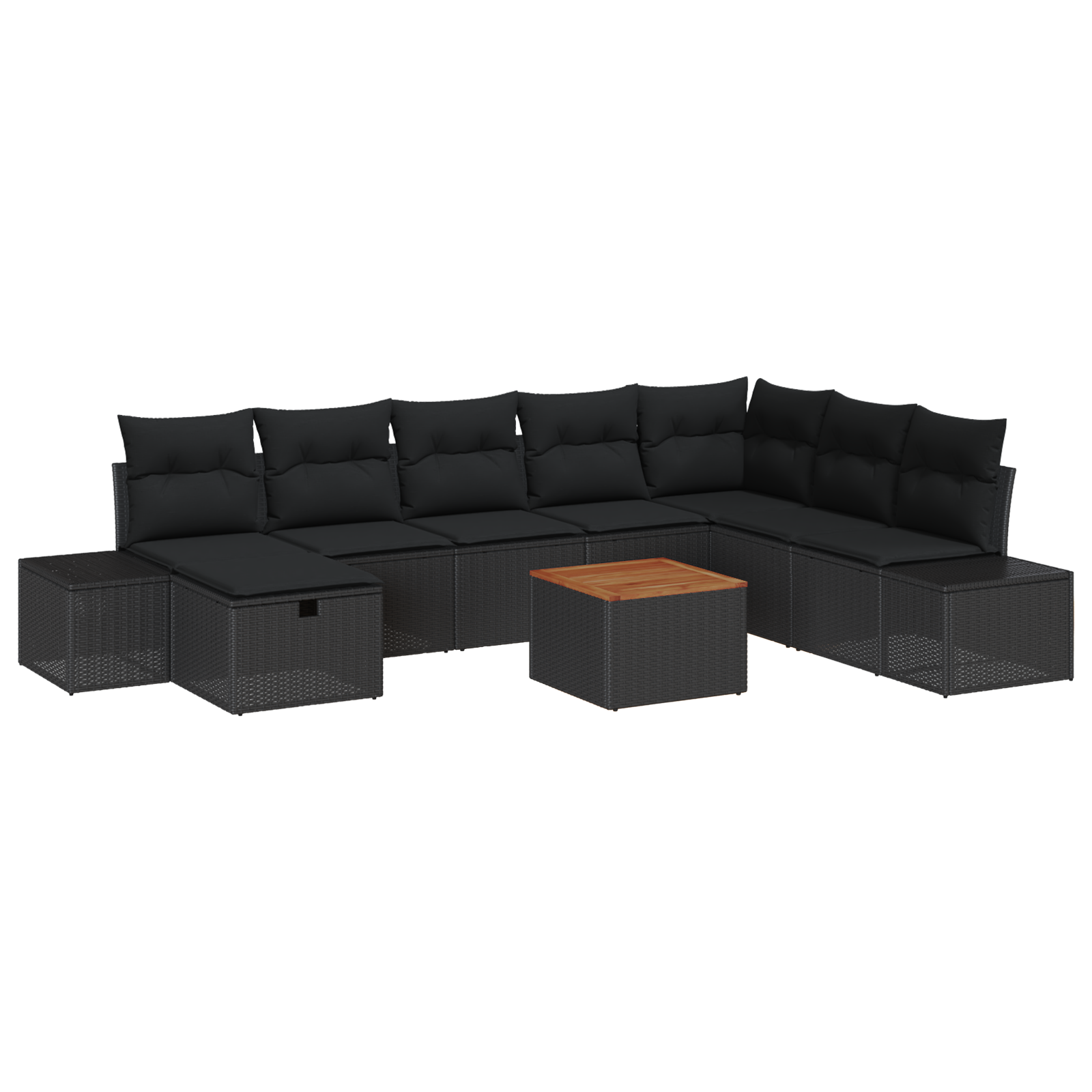 Set Divano da Giardino con Cuscini Black Poly Rattan da 9 Pezzi