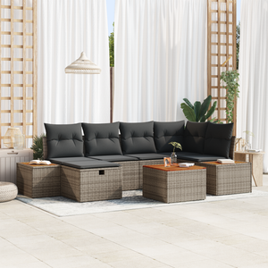 Set Divano da Giardino di 7 Pezzi con Cuscini Grigio Rattan Sintetico