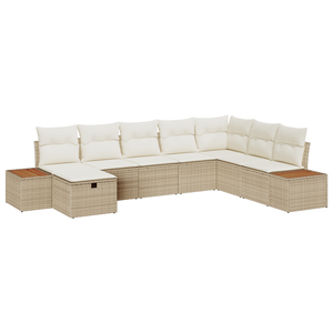 Set Divano da Giardino 8 Pezzi con Cuscini Beige in Polyrattan