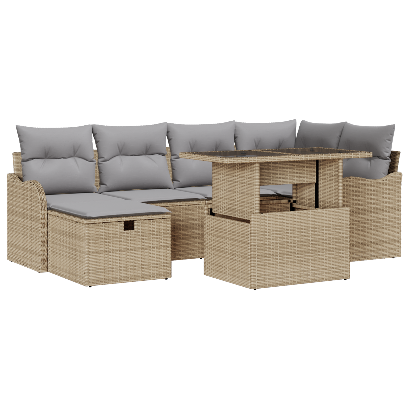 Set di Divani da Giardino  7 Pezzi con Cuscini Beige Polyrattan