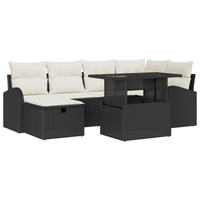 Set di divani da giardino di 7 pezzi con cuscini in polyrattan nero