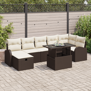 Set di Sofà da Giardino di 8 Pezzi con Cuscini Marrone in Polyrattan