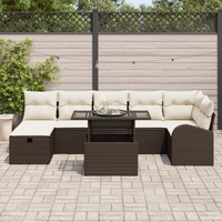 Set di Sofà da Giardino di 8 Pezzi con Cuscini Marrone in Polyrattan