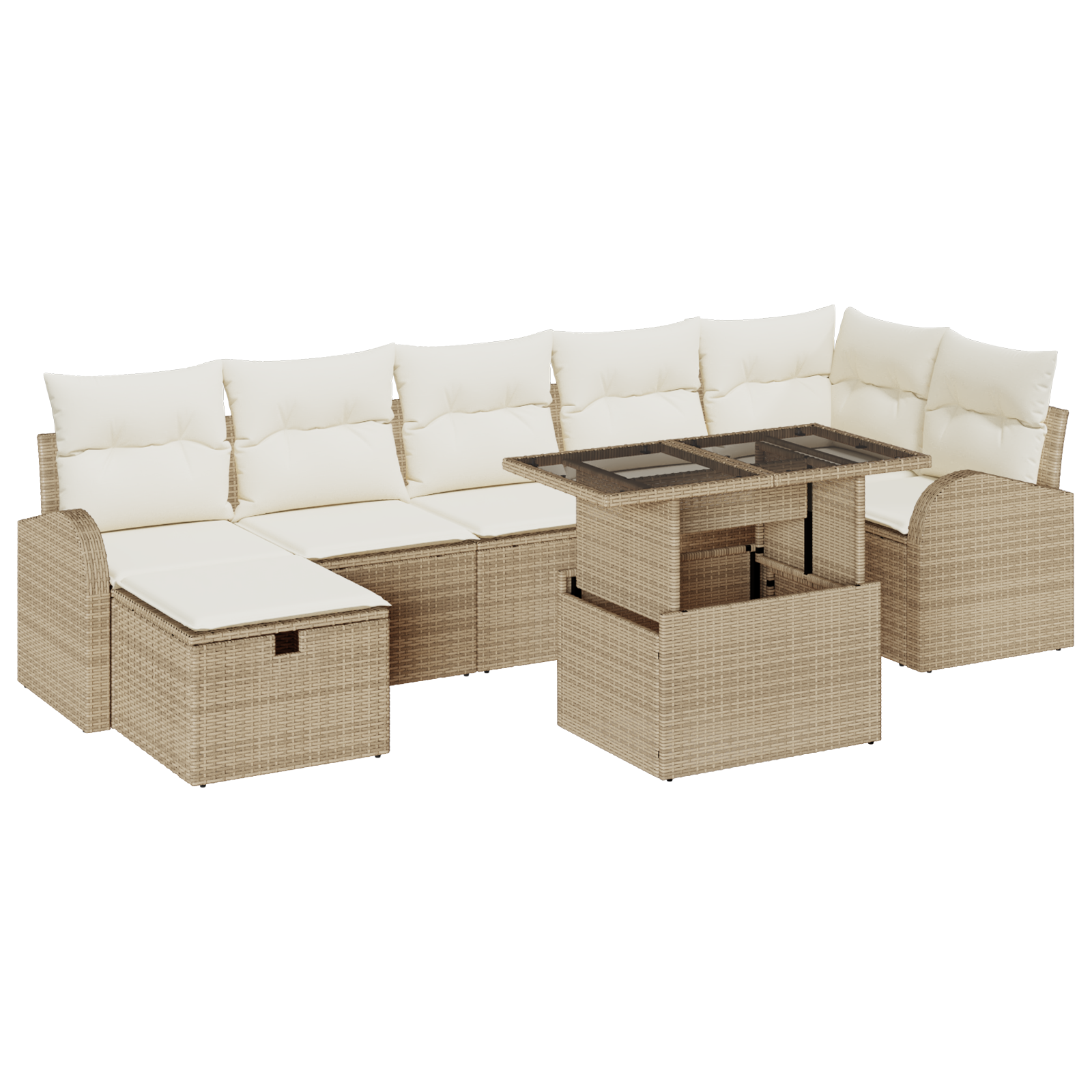 Set Divano da Giardino a 8 Pezzi con Cuscini Beige Rattan Poliestere