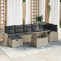 Set Divani 8 Pezzi con Cuscini Grigio Chiaro in Rattan Polietilene