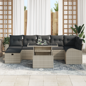 Set Divani 8 Pezzi con Cuscini Grigio Chiaro in Rattan Polietilene