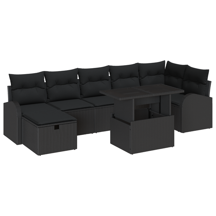 Set Divano da Giardino a 8 Pezzi con Cuscini Nero Rattan Poli