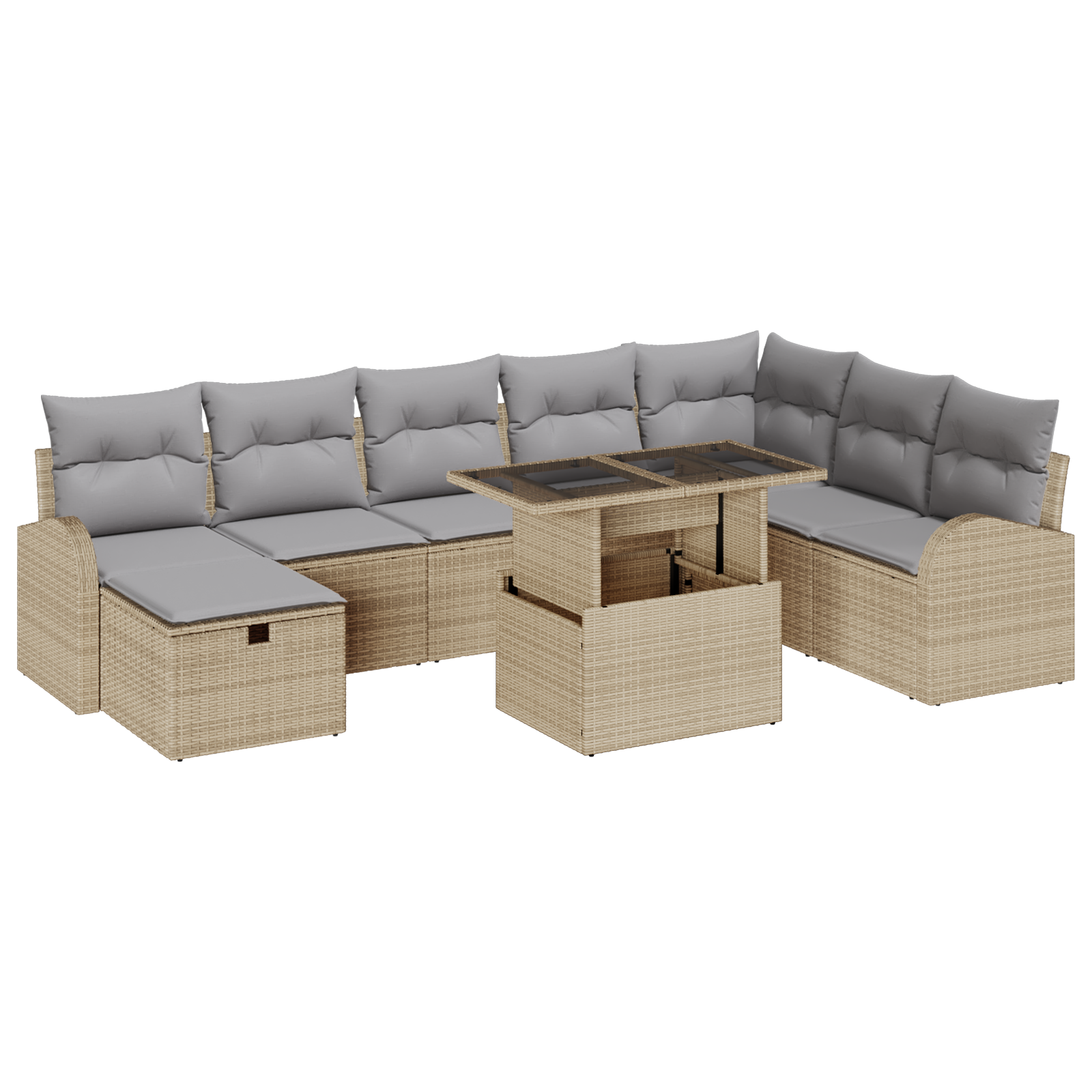 Set Divano da Giardino 9 Pezzi con Cuscini Beige Polyrattan