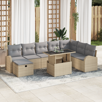 Set Divano da Giardino 9 Pezzi con Cuscini Beige Polyrattan