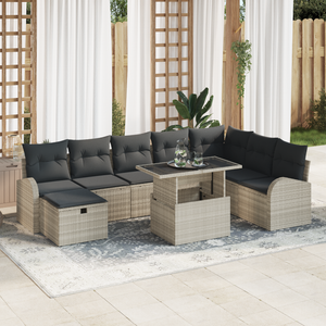 Set di 9 Pezzi di Divano da Giardino con Cuscini Grigio Chiaro Polyrattan