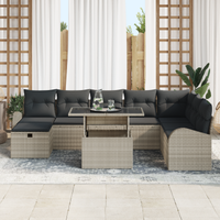 Set di 9 Pezzi di Divano da Giardino con Cuscini Grigio Chiaro Polyrattan