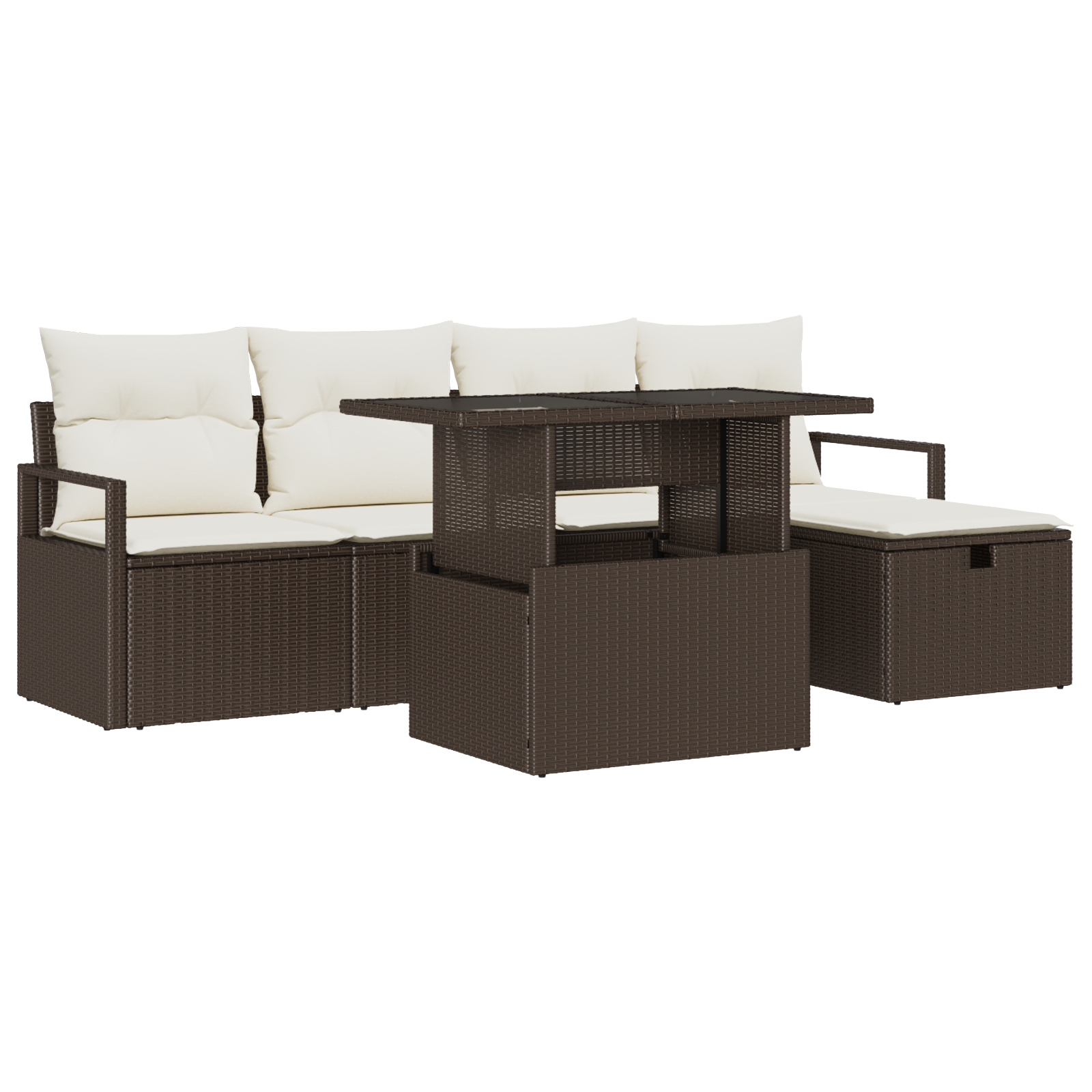 Set Divano da Giardino 6 Pezzi con Cuscini Marrone Polyrattan