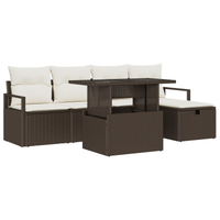 Set Divano da Giardino 6 Pezzi con Cuscini Marrone Polyrattan