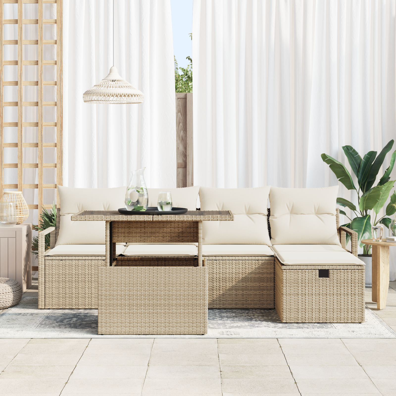 Set divano da giardino a 6 pezzi con cuscini Beige Polirattan