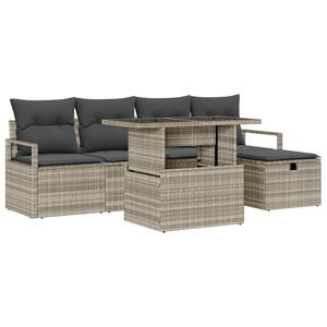 Set Divano da Giardino 6 Pezzi con Cuscini Grigio Chiaro in Polyrattan
