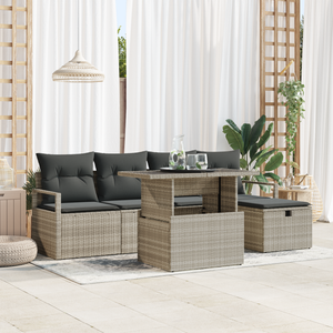 Set Divano da Giardino 6 Pezzi con Cuscini Grigio Chiaro in Polyrattan