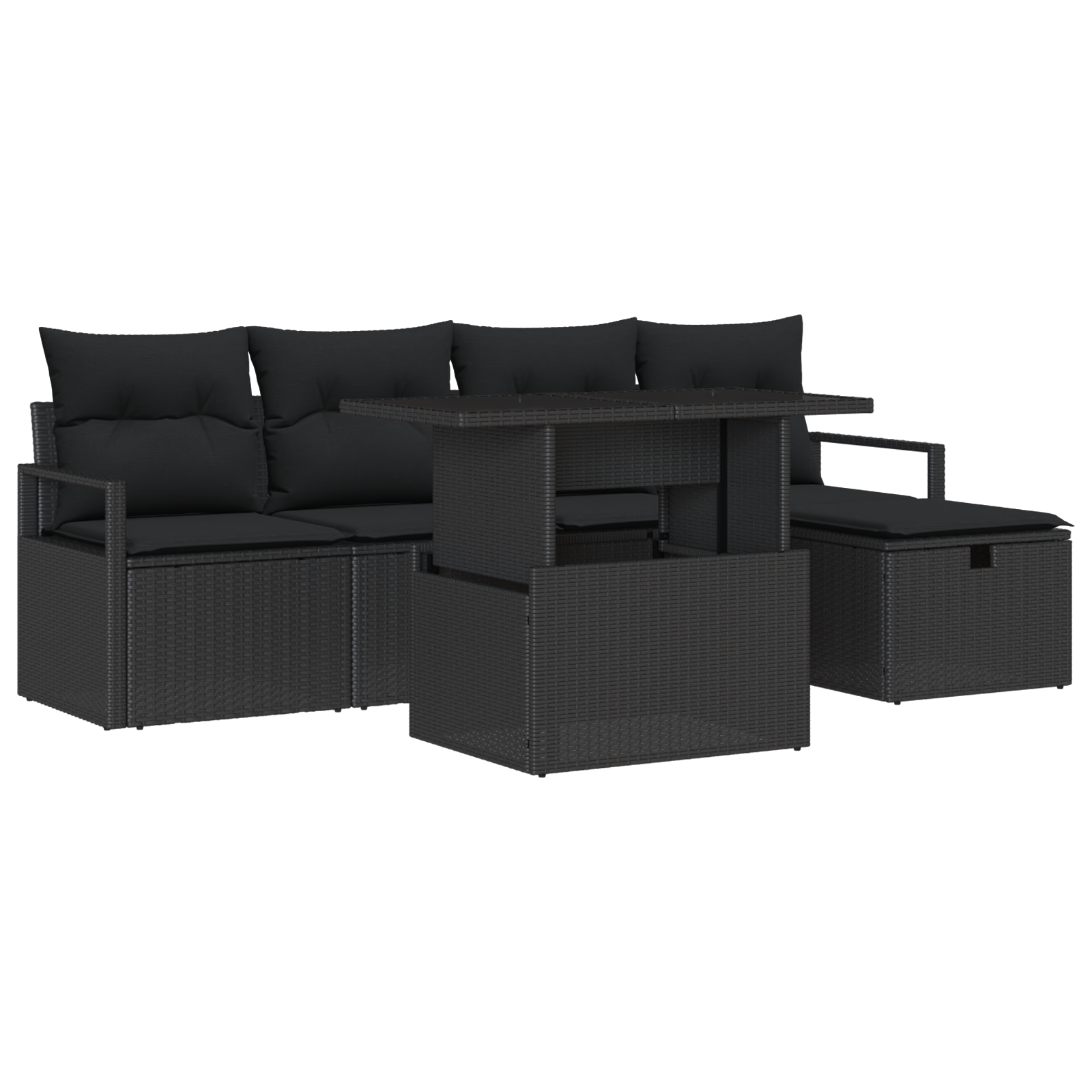 Set di Divano da Giardino a 6 Pezzi con Cuscini in Rattan Polimerico Nero