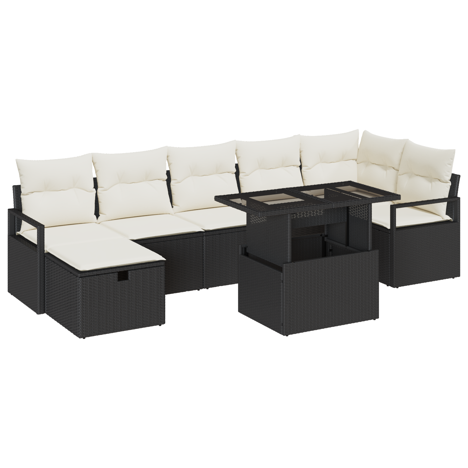Set Divano da Giardino 8 Pezzi con Cuscini Nero Polyrattan