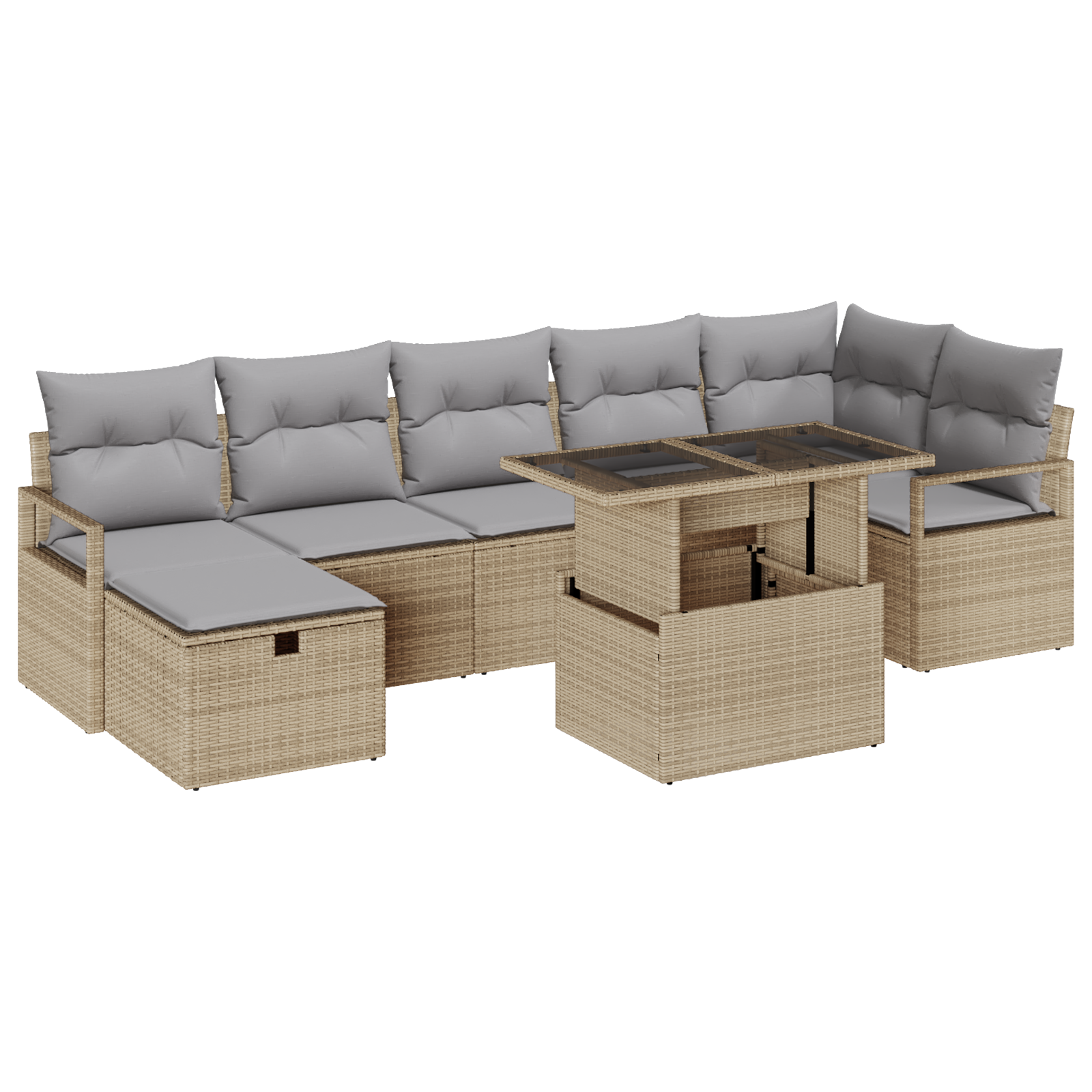 Set Divano da Giardino  8 Pezzi con Cuscini Beige Rattan in Poliestere