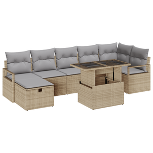 Set Divano da Giardino  8 Pezzi con Cuscini Beige Rattan in Poliestere