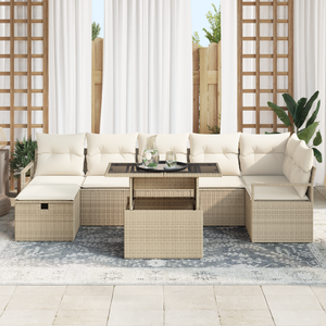 Set divani giardino 8 pezzi con cuscini Beige Polipropilene
