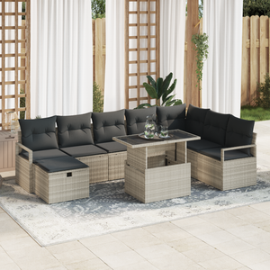 Set Divano Giardino a 9 Pezzi con Cuscini Grigio Chiaro Polyrattan