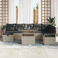 Set Divano Giardino a 9 Pezzi con Cuscini Grigio Chiaro Polyrattan