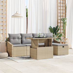 Set Divano da Giardino da 6 Pezzi con Cuscini Beige in Polyrattan