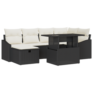 Set di Divani da Giardino da 7 Pezzi con Cuscini Nero Polyrattan