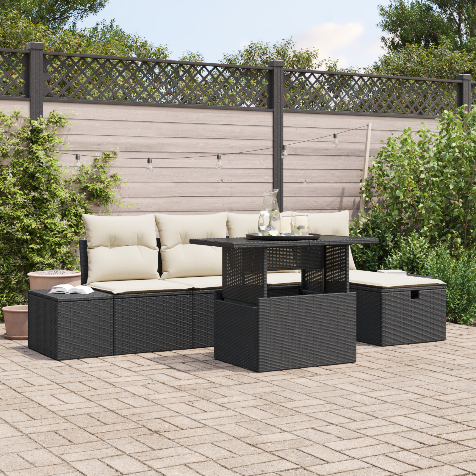 Set di Sofà da Giardino 6 Pezzi con Cuscini Rattan Nero