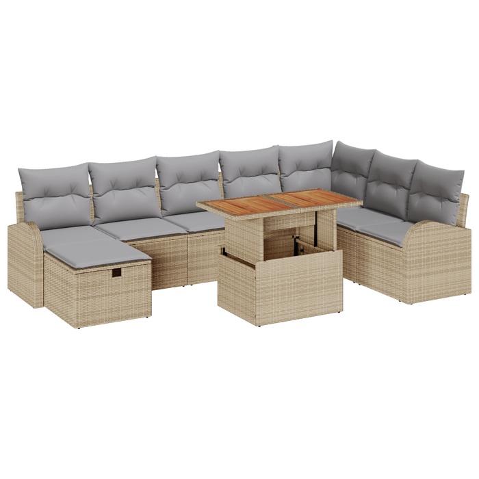 Set Divano da Giardino 9 Pezzi con Cuscini Beige Rattan Polietilene