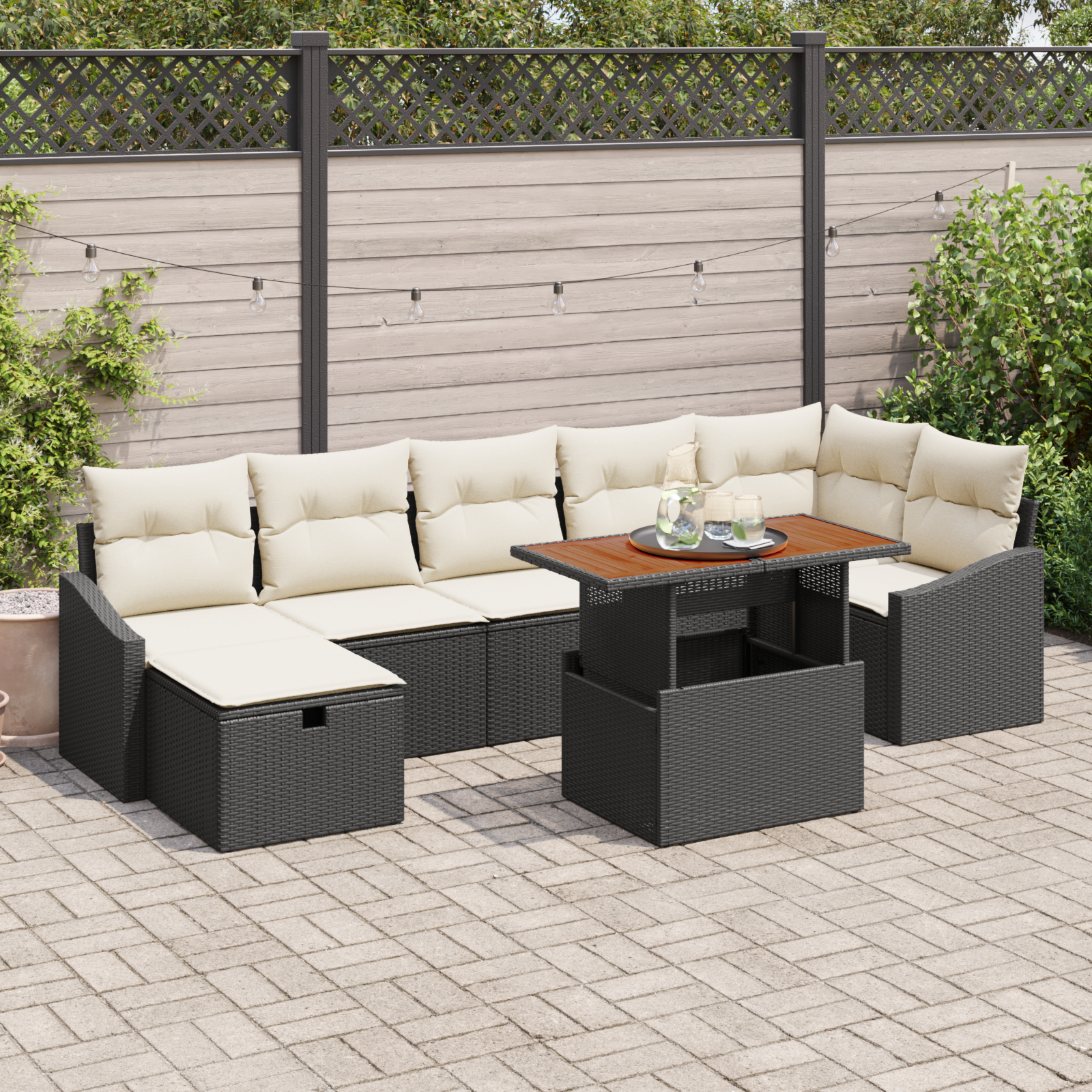 Set Divano da Giardino 8 Pezzi con Cuscini in Rattan Nero