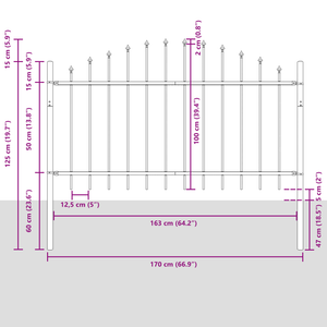 Recinzione da Giardino  Grigia con Punta a Arco 5,1x1 m in Acciaio