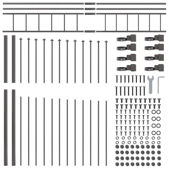 Recinzione da Giardino  con Parte Superiore a Forma di Arco Grigia 5.1x2 m in Acciaio