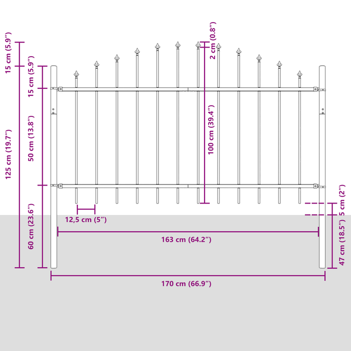 Recinto da Giardino  con Parte Superiore a Cerchio Grigio 8,5x1 m in Acciaio