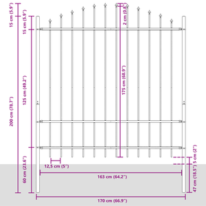 Recinzione da giardino  grigia ad arco 11,9x1,75 m in acciaio