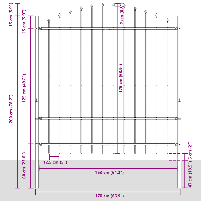 Recinzione da Giardino  con Parte Superiore a Arco Bianca 10,2x1,75 m in Acciaio