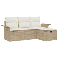 Set di divani da giardino 4 pezzi con cuscini beige polyrattan