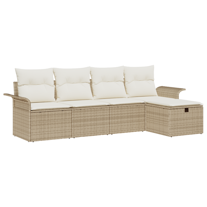 Set di Divani da Giardino a 5 Pezzi con Cuscini Beige Polirattan