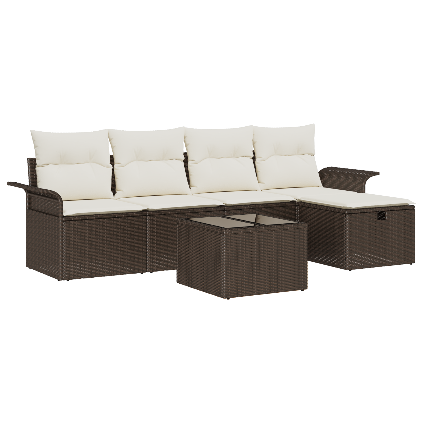 Set di Sofà da Giardino 6 Pezzi con Cuscini Marrone Polyrattan